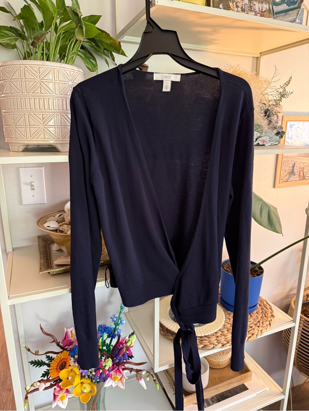 1901 Navy Wrap Crop Top with Tie